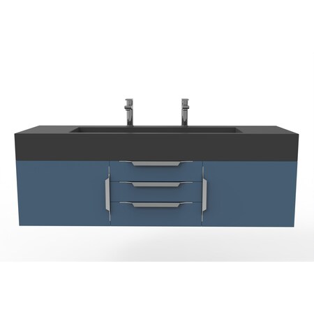 Castello Usa Nile 60" Wall Mounted Blue Vanity With Black Top And Brushed Nickel Handles CB-MC-60BLU-BN-2053-BL